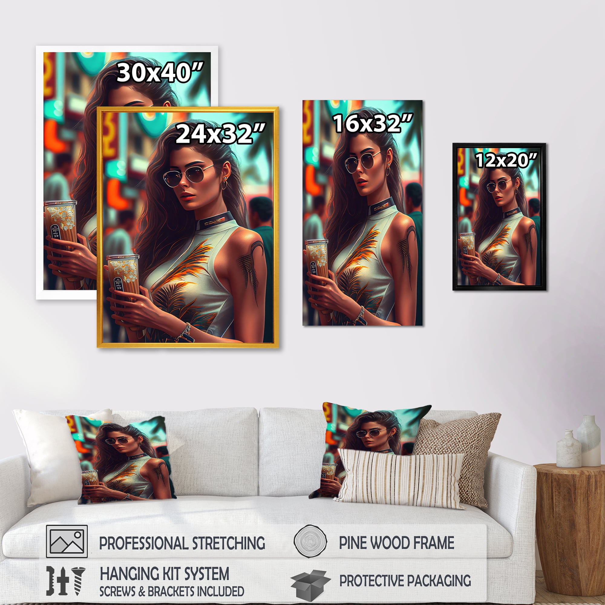 Designart Tatooed Woman On The Street Canvas Wall Art