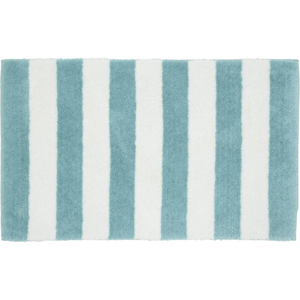 Garland Rug Beach Stripe Washable Bath Rug Sea Foam/White, 21"x34"