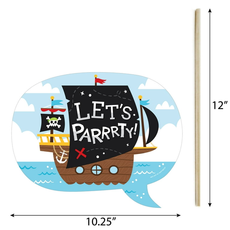 Big Dot of Happiness Funny Pirate Ship Adventures - Skull Birthday Party  Photo Booth Props Kit - 10 Piece 
