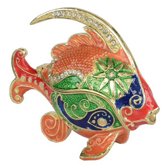 Crystal Bejewled Enameled Hinged Fish Trinket Box Nautical Decoration Novelty Gift