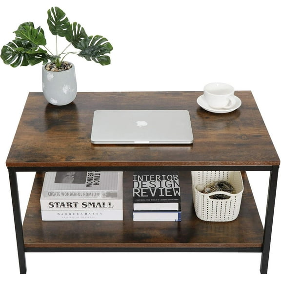 31 Inch Rustic Wood Coffee Table with Strong Frame for Living Room Dining Room