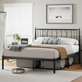thumbnail image 2 of Kojooin Heavy Duty Bed Frame Queen Size, Metal Full Size Bed Frame with 12.2" Platform and Headboard, No Box Spring Needed, Metal Slat Support, Noise Free, Black, 2 of 6
