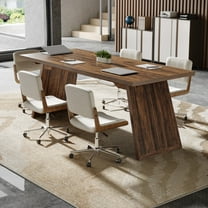 Finmind 5.9 ft Conference Table for 4 to 6 People, 70.87 Inch Rectangle Meeting Table, Modern Executive Desk with Unique Legs, Business Furniture for Home Office, Rustic Brown