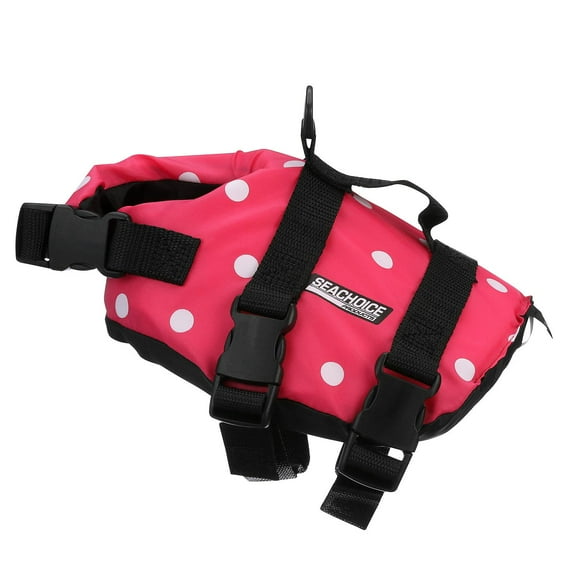 Seachoice Dog Life Vest, Adjustable Life Jacket For Dogs, w/ Grab Handle, Pink Polka Dot, Size XXS, Up to 6 Lbs.