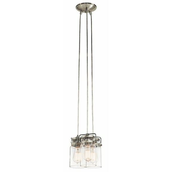 3 Light Farmhouse Simple Pendant Light Fixture with Clear Mason Jar Style Glass-Brushed Nickel Finish Bailey Street Home 147-Bel-1759964