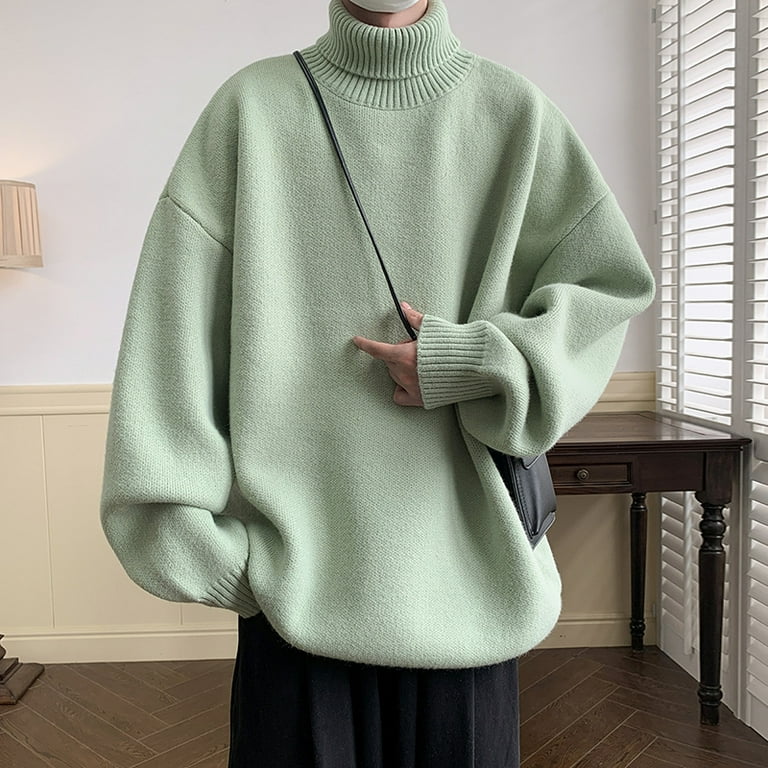 wangchuanyunzhi Men s Turtleneck Sweater Pullover Men Loose Casual Harajuku Korean Fashion Mens Oversized Sweater Fashion Thicken Warm Sweaters Size 3XL Gray