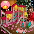 thumbnail image 3 of Freecat 38.5" Dollhouse for Girl, 9 Room, 2 Dolls, Elevator, Car& Furniture Accessories, Toy for Girl 3 4 5 6 7 8+ Year Old Kids, Girls Christmas Toy Gifts.(Pink), 3 of 8