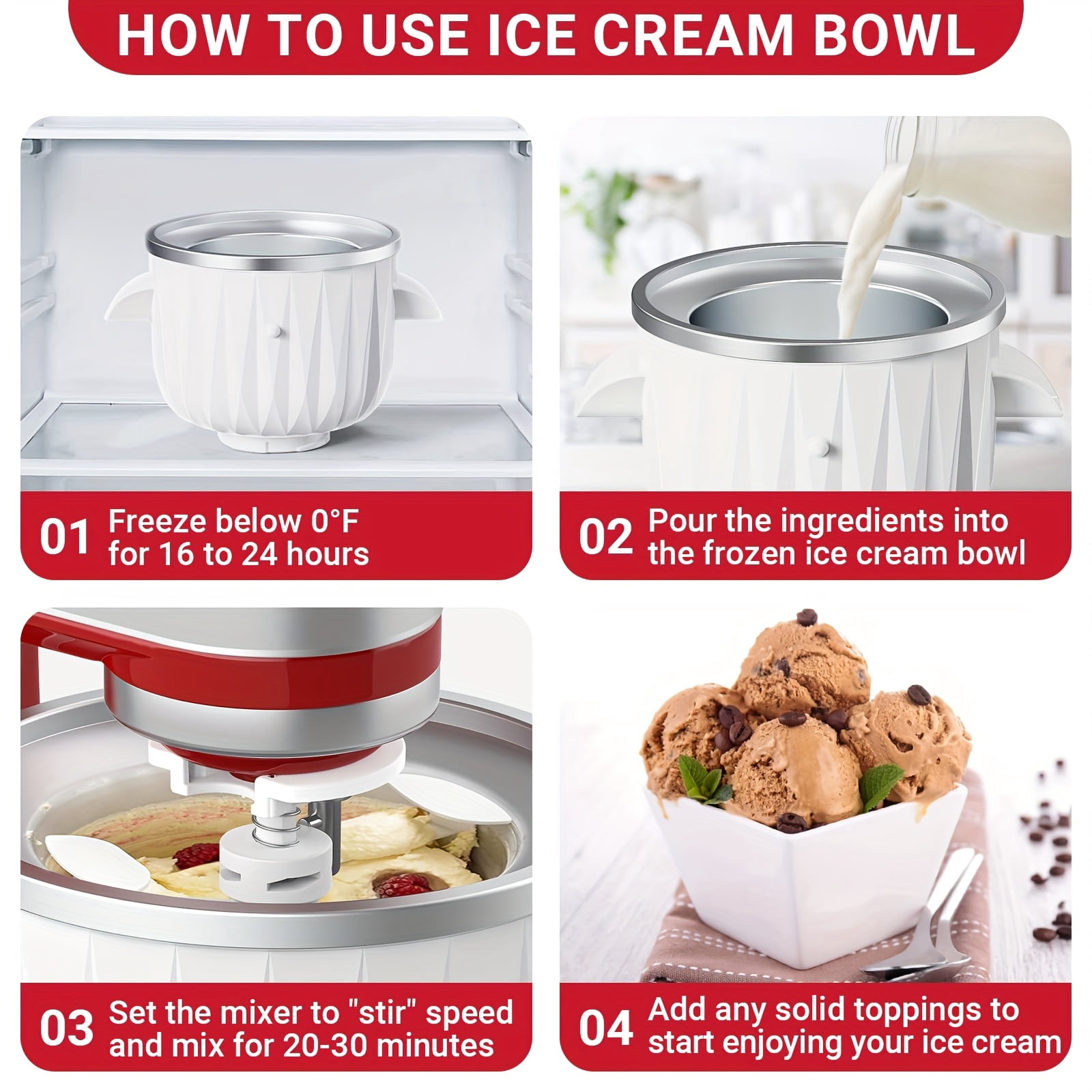 1pc Ice Cream Attachment for Stand Mixers - 4.5 Qt & Larger Compatible, Stainless Steel & Plastic Food-Safe Ice Cream Maker with Ergonomic Handle, Durable Design for Homemade Gelato, Yogurt, Sorbet