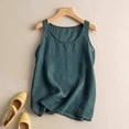 thumbnail image 2 of NIEWTR Cotton Linen Tank Tops for Womens Comfy Lounge Wear Summer Sleeveless Crewneck Shirt Casual Blouse Loose Fit Cami（Dark Green,M), 2 of 4