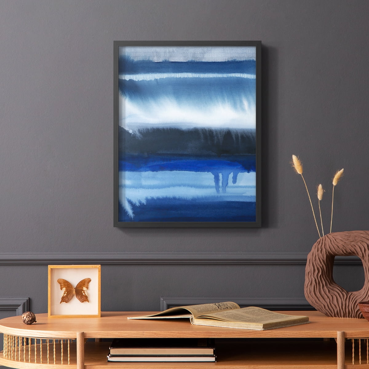 Deep Blue Shore II Framed Print in Black Solid Wood Framed Print No Nail Hanging