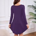 thumbnail image 5 of Women's Long Sleeve T-Shirt Dress Round Neck Knee-Length Loose Fit Casual with Pockets for Spring and Autumn Everyday Outfits,Purple,2XL, 5 of 6