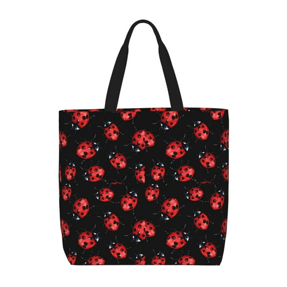 Defioc Beautiful Red Ladybug Pattern Tote Bag for Women,Large Capacity Tote Bag with Zipper Casual Shoulder Handbags Shopping Bag