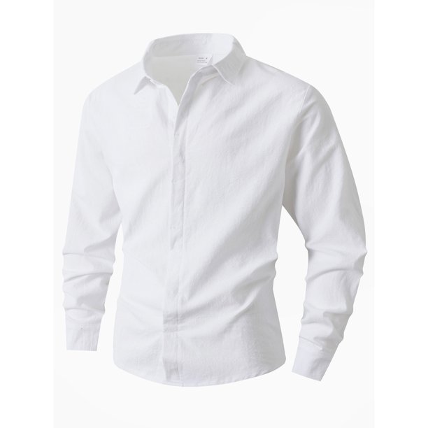 pstuiky manga larga para hombre, Camisa de lino con bolsillo y solapa con botones y manga larga de color liso para hombre Tops de talla grande para hombre m