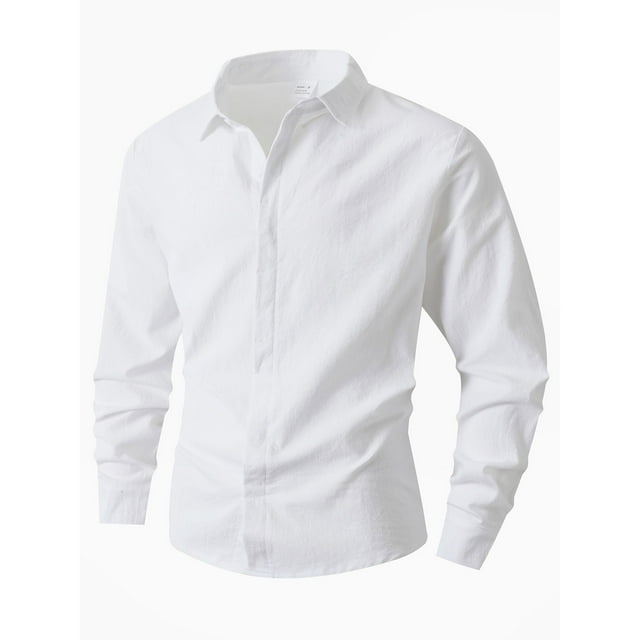 pstuiky manga larga para hombre, Camisa de lino con bolsillo y solapa con botones y manga larga de color liso para hombre Tops de talla grande para hombre m