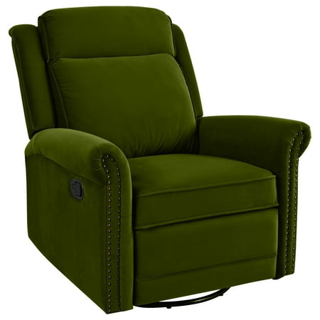 Noble House Christopher Knight Home Elegant Velvet 360° Swivel Recliner with Nailhead Accents and Adjustable Design  Green