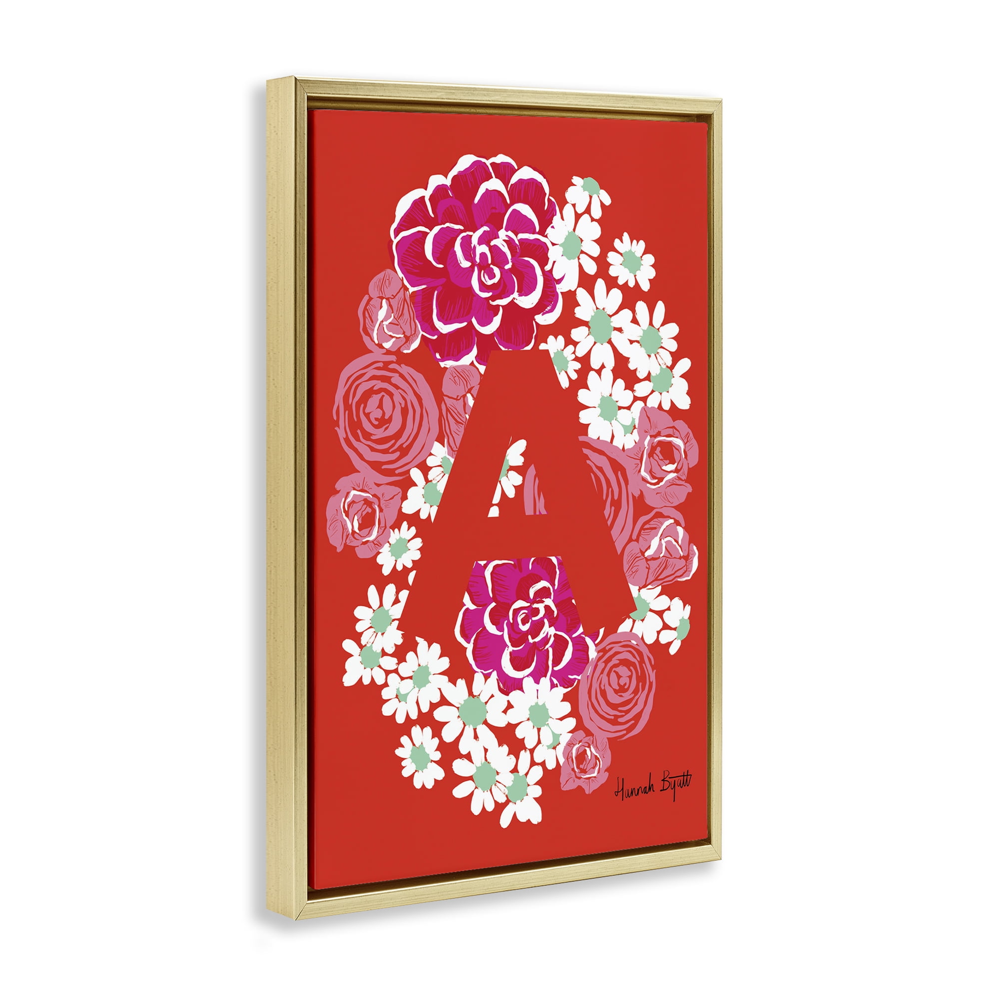 Stupell Industries Floral Bloom Letter A Botanical & Floral Painting Gold Floater Framed Art Print Wall Art, 21 x 31