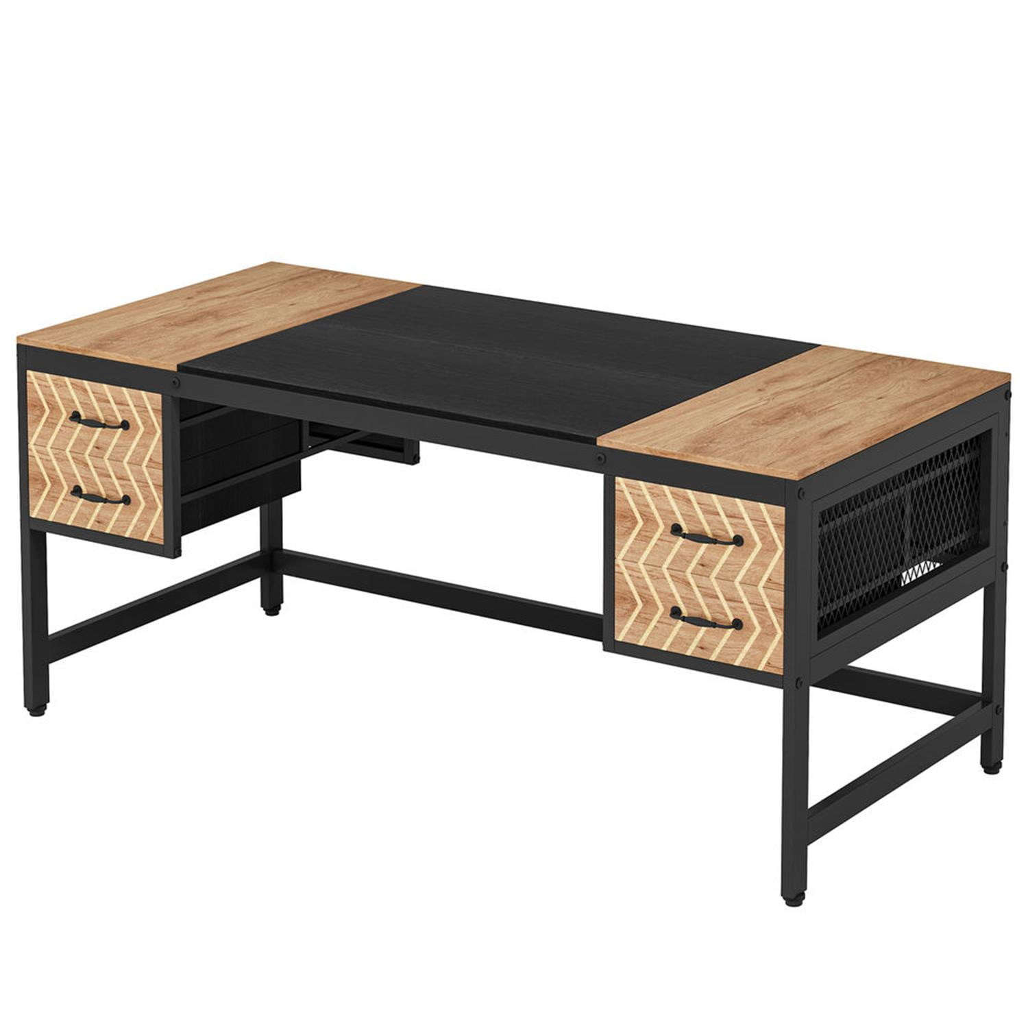 Demi Bonn 63" Executive Computer Desk with 4 Storage Drawers, Modern Study Writing Gaming Table for Home Office, Brown