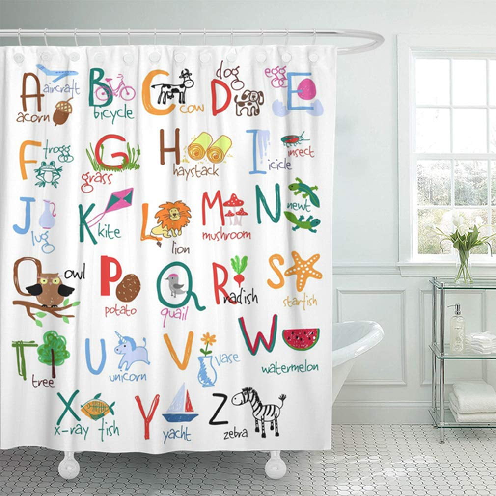 72X72"Cartoon Fish Insect Child Kids Bathroom Decor Fabric Shower Curtain Set 