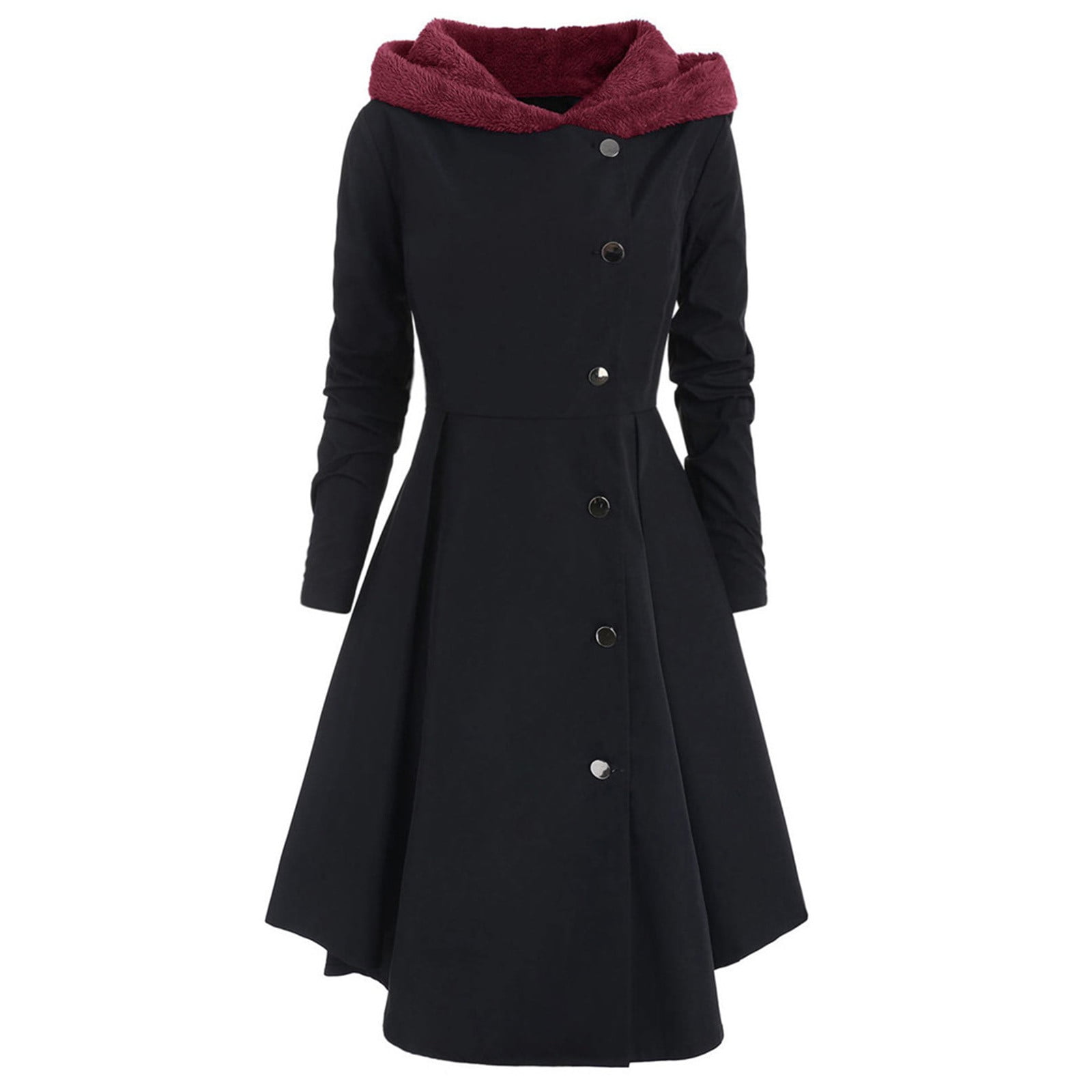 Asymmetric fleece hooded skirted clearance coat