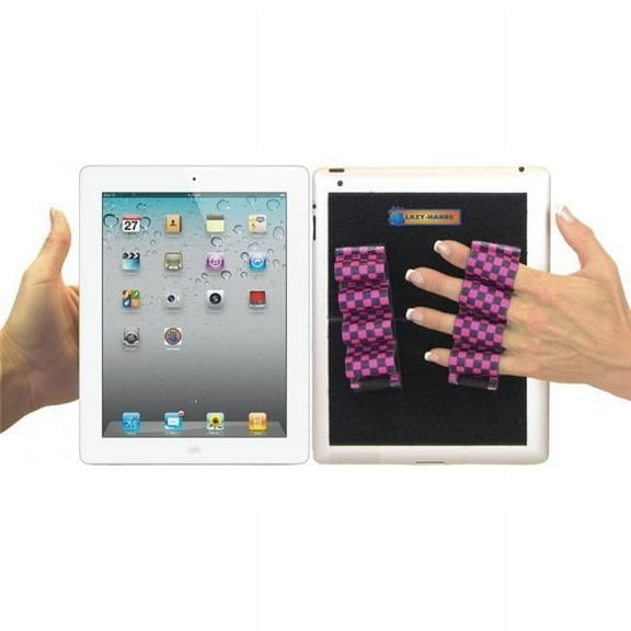 LAZY-HANDS 201306 Heavy-Duty 4-Loop X2 Grips for Tablets-Fits Most, Black & Pink Checkers