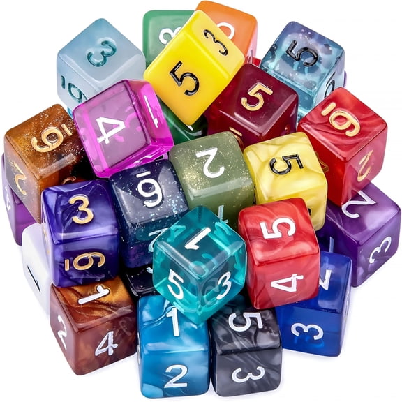 CYFW 35 Pieces Dices 6 Sided Polyhedral Dice Set Mixed Color 6 Sides Dice Assortment with a Black Velvet Storage Bag for DND RPG MTG Table Games