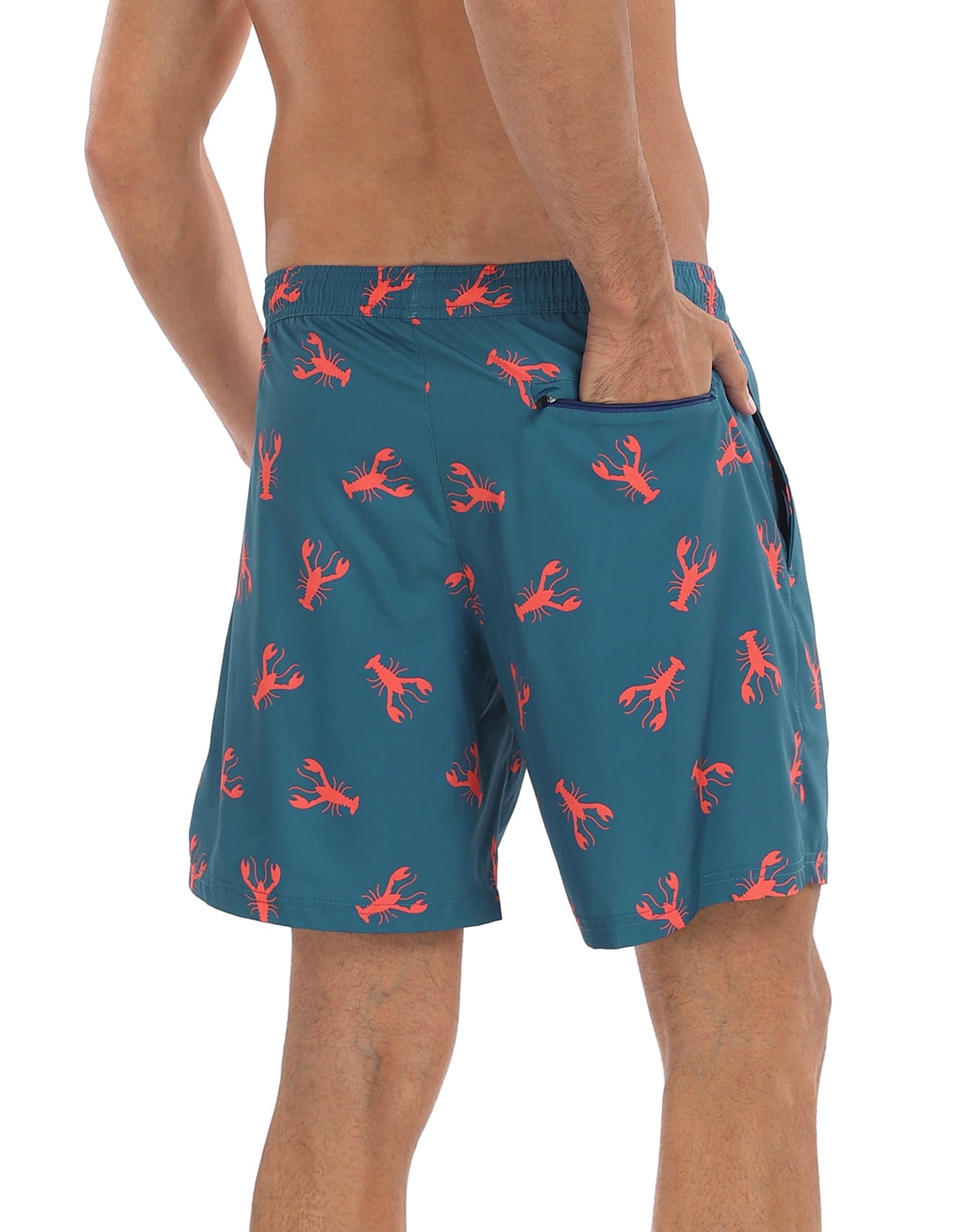 LRD Men's Swim Trunks with Compression Liner 7 Inch Inseam Lobsters / USA Stripe S