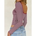 thumbnail image 4 of IWEMEK Women Fall Tops Red Striped Long Sleeve Shirts Round Neck Casual T-Shirts Drawstring Size S, 4 of 7