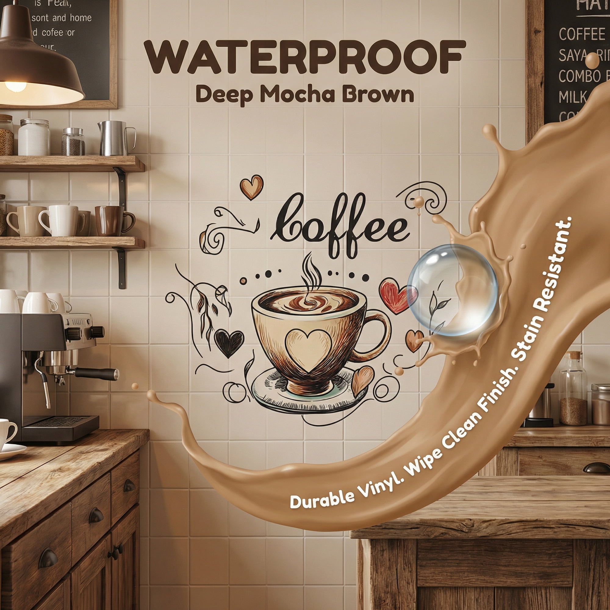 Unique Bargains Self Adhesive Wall Stickers Vintage Coffee Heart Pattern Blue 3.9" x 3.9"