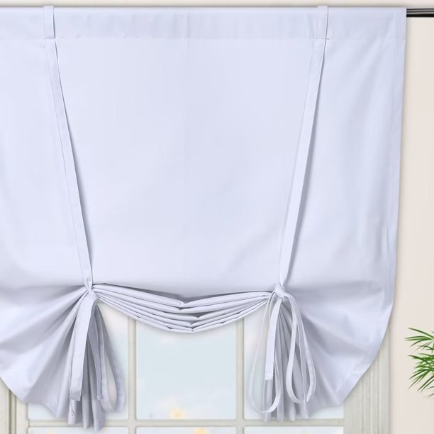 WhizMax Tie Up Curtains for Windows Small Blackout Curtains, White, 42