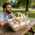 thumbnail image 6 of VMWMSSR Picnic Basket With Removable Liner, Portable Handmade Water Hyacinth Basket With Wooden Handles, Empty Gift Baskets For Food Storage Outdoor Adventures White-37.5cm, 6 of 8