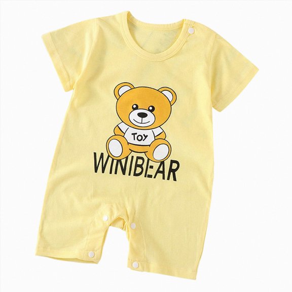 enyan Toddler Boy Outfits 1-24M Baby Clothing Set Cotton Summer Funny Print Short Sleeve Infant Jumpsuits Orange,12-18 Months