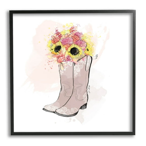 Stupell Industries Sunflower Bouquet Cowboy Boots Graphic Art Black Framed Art Print Wall Art, Design by Alison Petrie