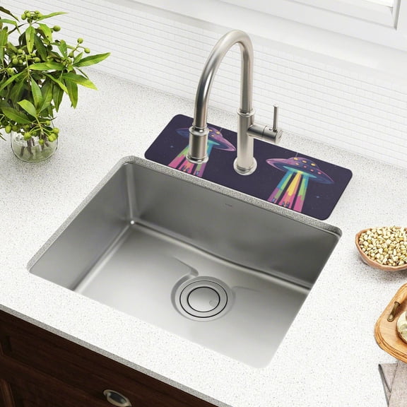 Yayeee Faucet Mat for Kitchen Sink 14.7" Diatomite Long Splash Guard Pad, Purple UFO