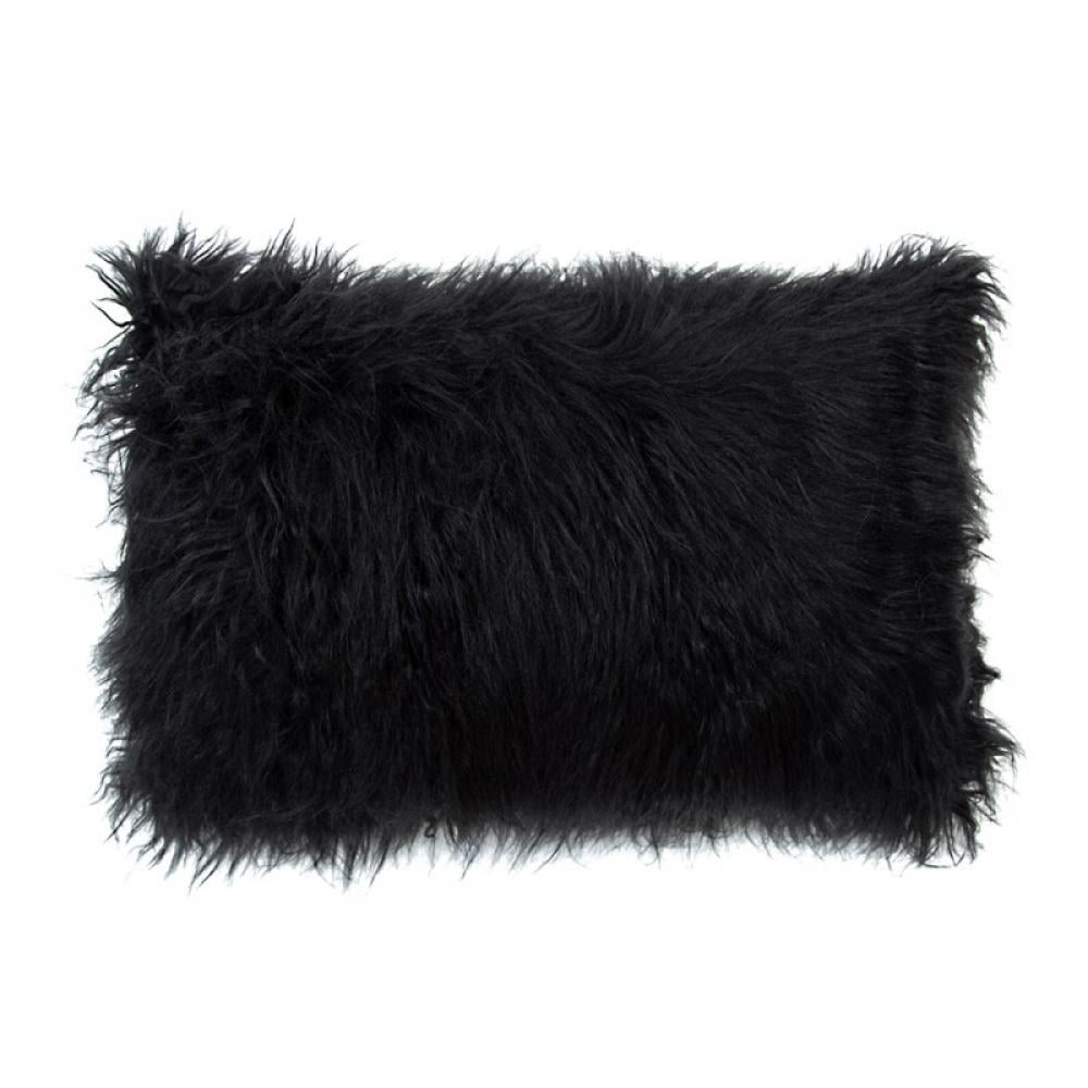 Topwoner Decorative Lumbar Black Fluffy Pillow Covers New Luxury Series