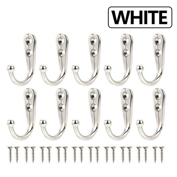 Lot de 10 Crochets Muraux avec Vis en Alliage Crochet Simple pour Salle de Bain Cintre à Vêtements Deux Couleurs Disponibles Accessoires pour la Maison