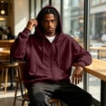 thumbnail image 6 of Mens Zip Up Hoodies Oversized Fleece Long Sleeve Drop Shoulder Hooded Sweatshirt Trendy Vintage Streetwear Wine 3XL, 6 of 9