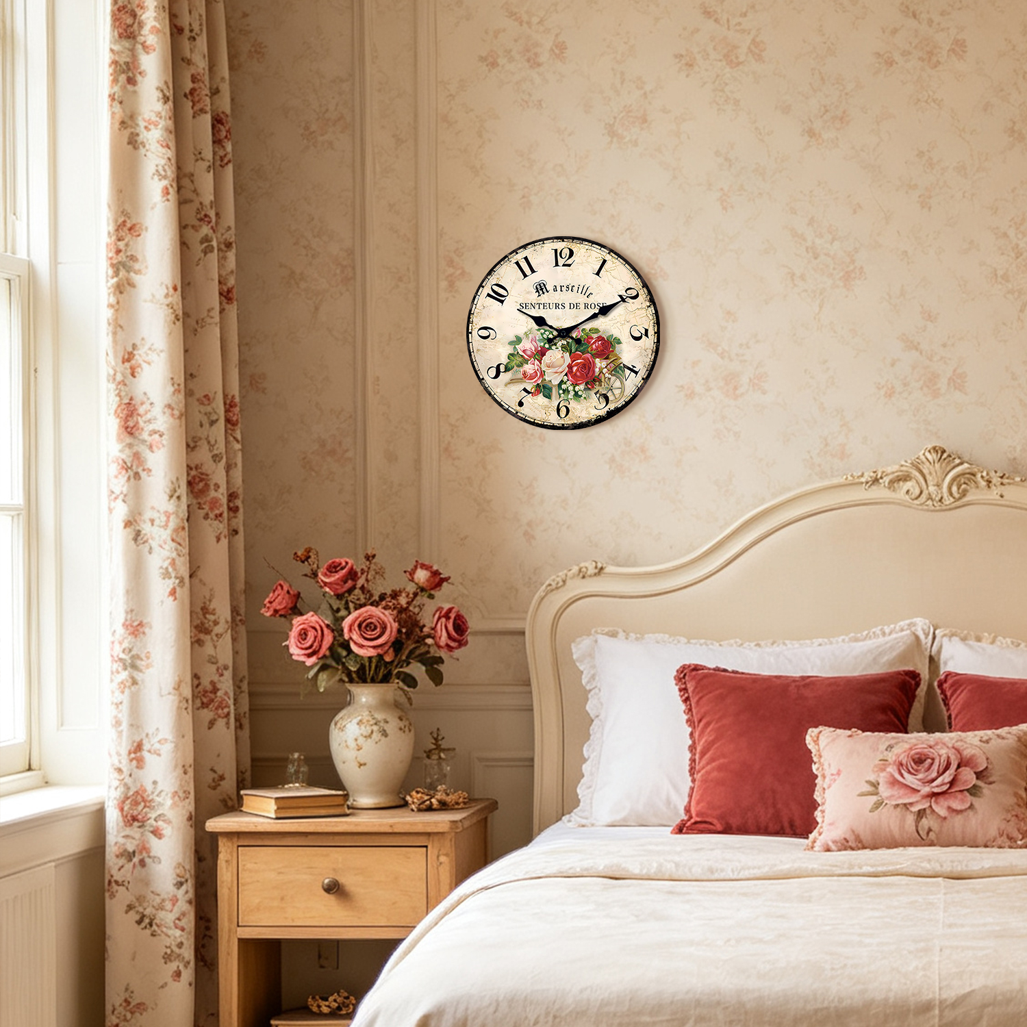Constantplanet 12-Inch Vintage Rose Floral Wall Clock photo 3