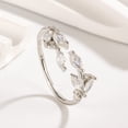 thumbnail image 3 of Open Mouth Copper Leaf Zircon Ring For Women, Electroplated Rose Gold or White Gold Finish, 3 of 5