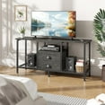 thumbnail image 4 of TV Stand with 2 Fabric Drawers, 43 Inch Entertainment Center with Open Storage Shelves, Media Console Table for Bedroom, Living Room, Light Black Oak, 4 of 14