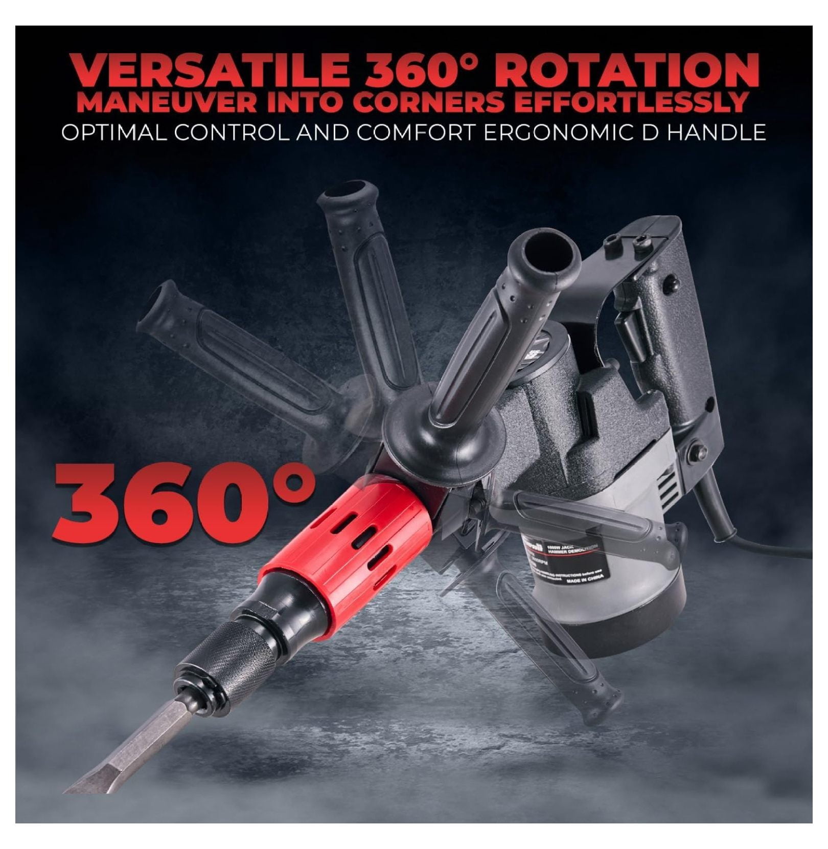 1000W Demolition Electric Hammer Jack Hammer Concrete Breaker Flat and Point Chisel Bits with Case