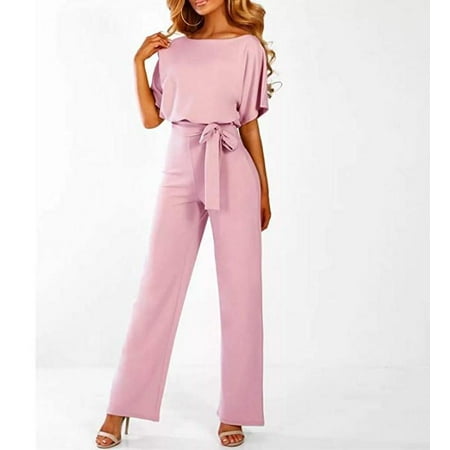 

Women Onesies And Playsuits Ladies Jumpsuit Elegant Summer Romper Shorts Women Short Sleeve Playsuit Clubwear Straight Leg Jumpsuit With Strap Bodysuit Pink M