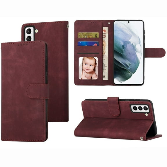 Nalacover Retro Wallet Case for Samsung Galaxy S22 Plus, Premium PU Leather Shockproof Case with Card Slots Holder Kickstand Magnetic Clasp Phone Cover Vintage Design Wrist Strap Flip Case,Coffee