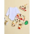 thumbnail image 3 of GXFC Baby Boys Fall Outfits Clothes 6M 9M 12M 18M Infant Boys Long Sleeve Letters Print Romper and Elastic Waistband Pants and Hat 3Piece Casual Autumn Clothing for Newborn Boys, 3 of 9