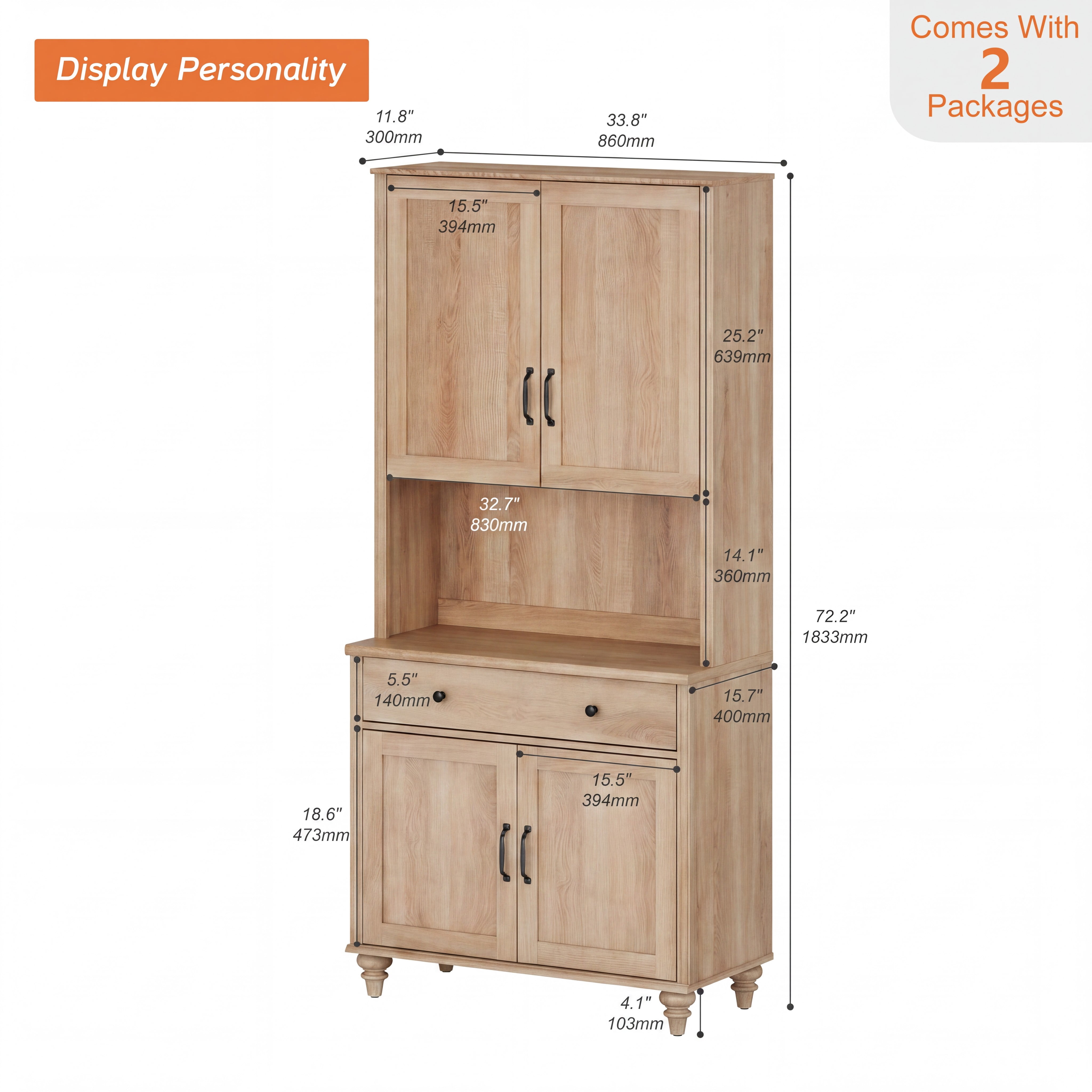 72"H × 34"W Farmhouse Wooden Library Bookcase with Spacious Storage Cabinet, Freestanding Bookshelf for Living Room, Office & Study Room, Oak
