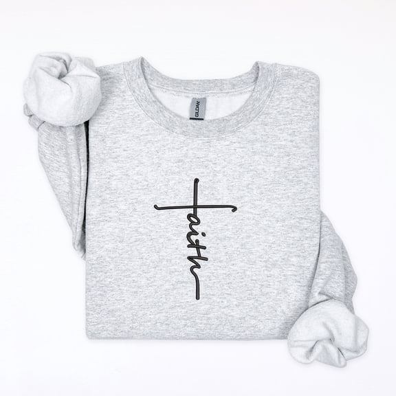 Christian Embroidery Faith Cross Inspirational Sweatshirt for Men and Women