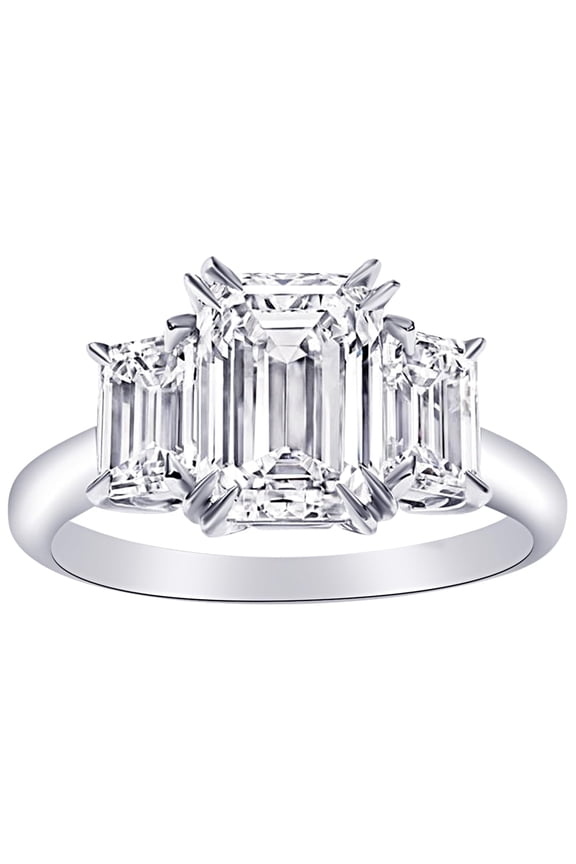 1 to 10 Carat 3 Three Stone Emerald LAB GROWN Diamond Engagement Ring (F-G Color VS1-VS2 Luxury Collection) Platinum 1 Carat Size-6