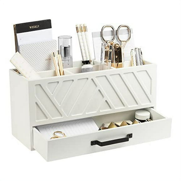 Blu Monaco 6 Compartments White Wooden Pen Organizer – Pencil Holder for desk - Office Supply Organizer for Art or Marker – Stationary Organizer