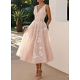 thumbnail image 3 of otnbgsr Womens Floral Midi Dress V Neck Sleeveless A Line Wedding Guest Dress Elegant Fit and Flare Cocktail Party Dress, 3 of 7
