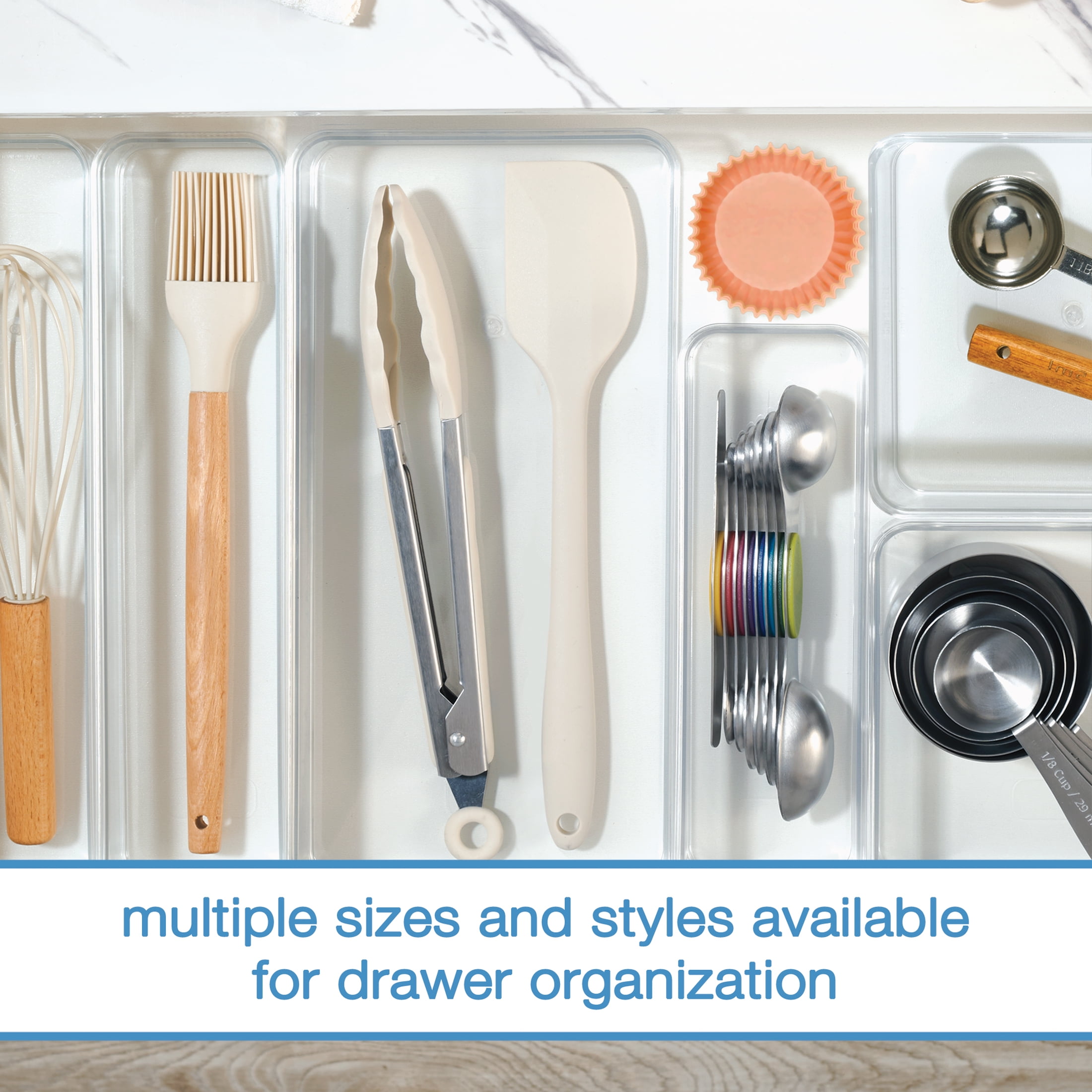 Mainstays Extra Large Clear Plastic Wide Drawer Storage Organizer Tray, Kitchen, Cabinet, Desk and Bathroom Drawer Organizer for Utensils, Cutlery, Silverware and Small Items, 12" x 6" x 2"