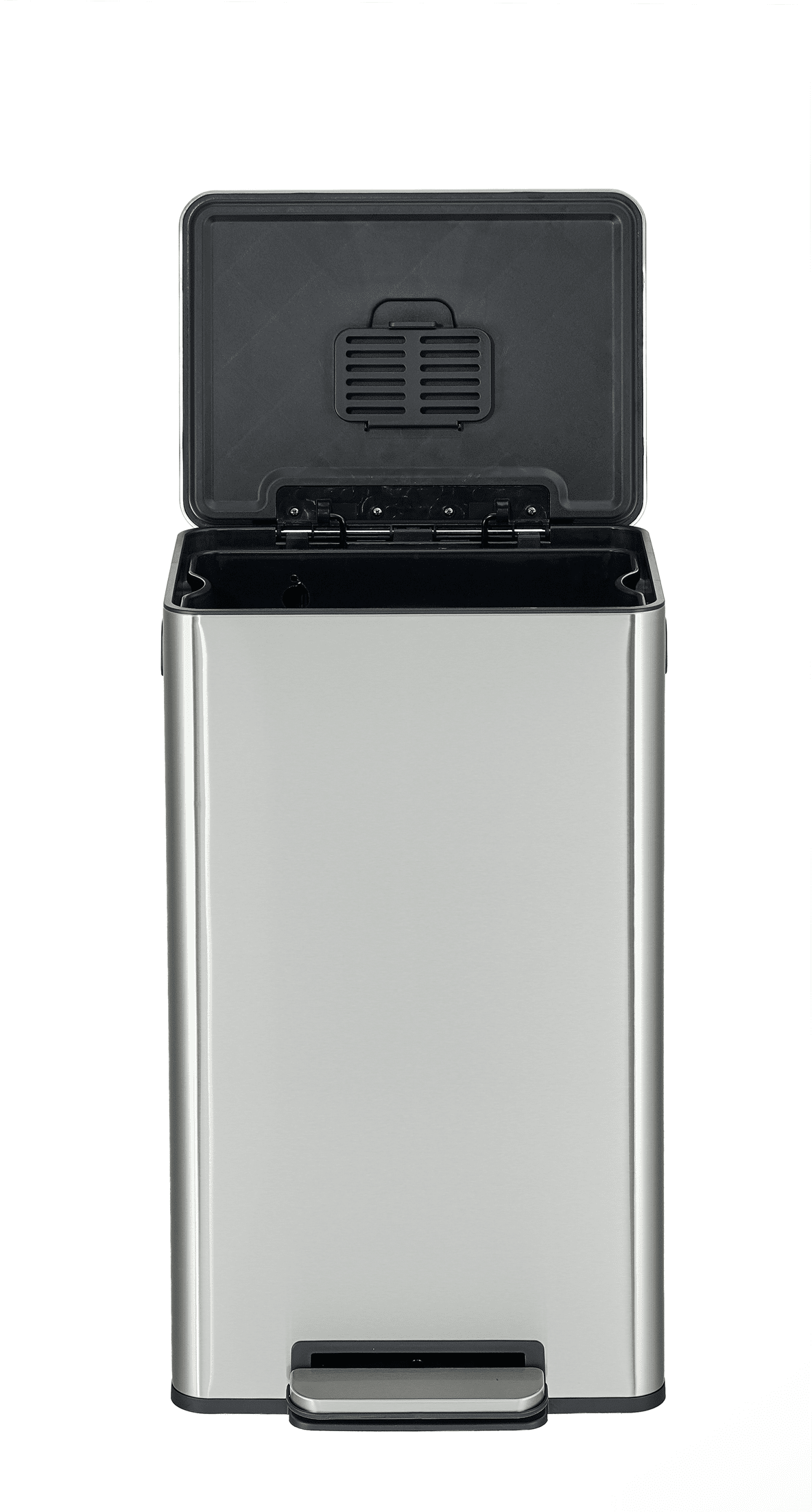 Simpli-Magic Kitchen Trash Can, 13.2 Gallon Stainless Steel Soft Close Step Garbage Bin with Infinity Edge Lid, Silver